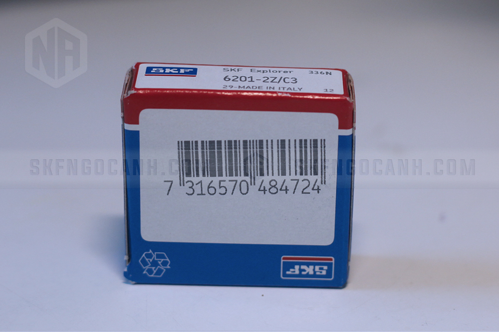 Mặt dưới vỏ hộp Vòng bi 6201-2Z/C3 SKF chính hãng